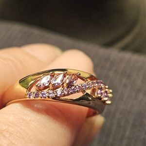 Rose Gold Purple Amethyst Zircon Gemstones  Fashion Ring Size 10 NEW